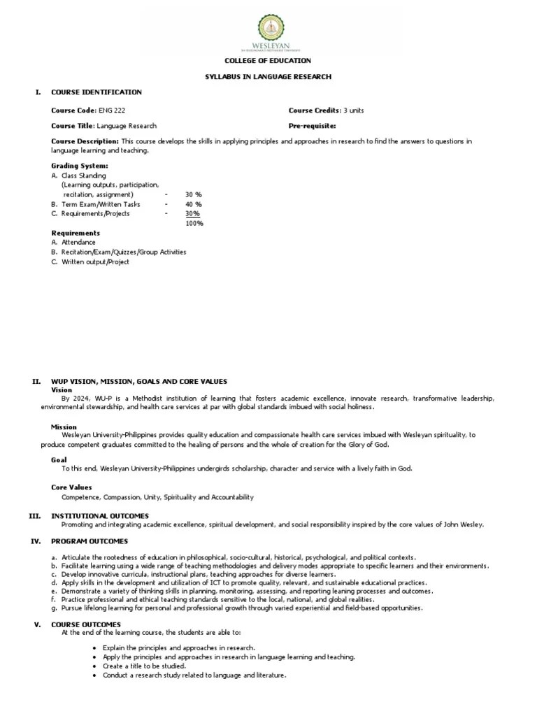 Syllabus In Language Research | PDF | Educational Assessment | Learning