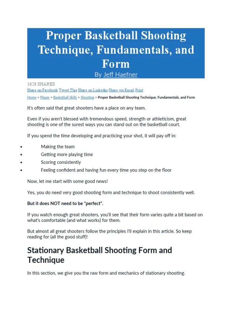 Proper Basketball Shooting Technique, Fundamentals, And Form | PDF | Shooting | Hand