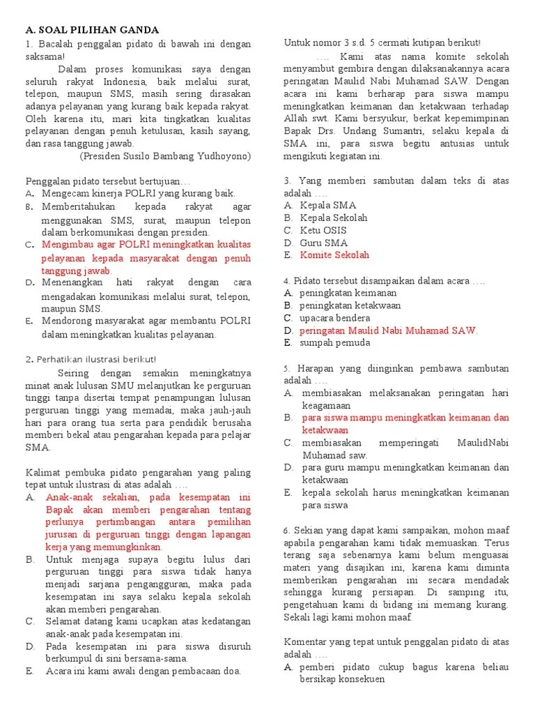 SOAL PAS BAHASA INDONESIA KELAS XI Semester 1 2019 | PDF