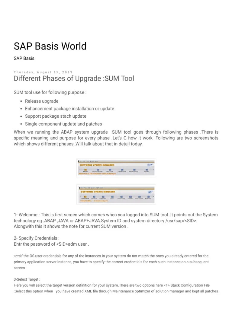 SAP Basis World - Different Phases Of Upgrade - SUM Tool | PDF ...