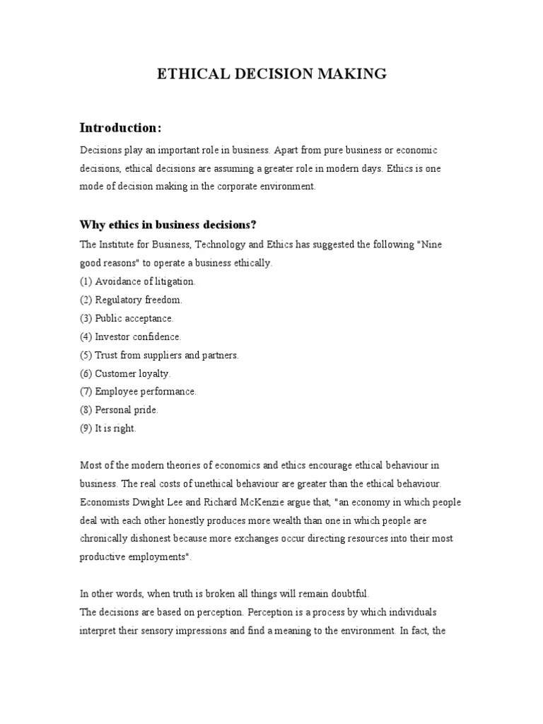 Ethical Decision Making | PDF | Decision Making | Perception