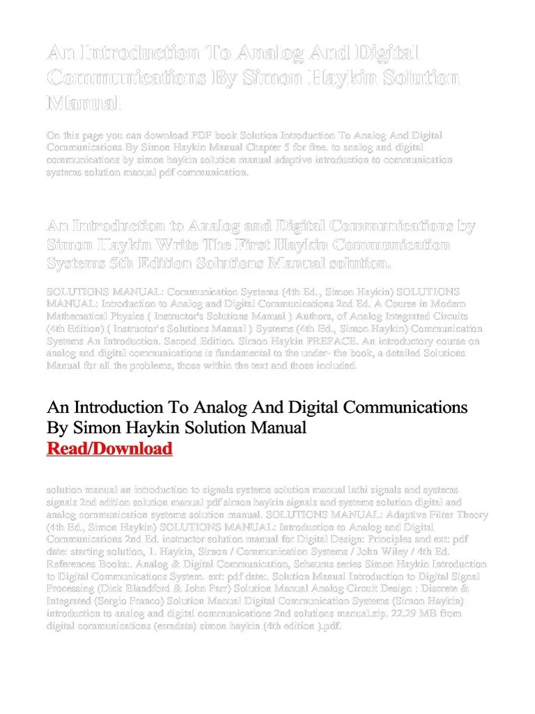 An Introduction To Analog And Digital Communications By Simon Haykin ...