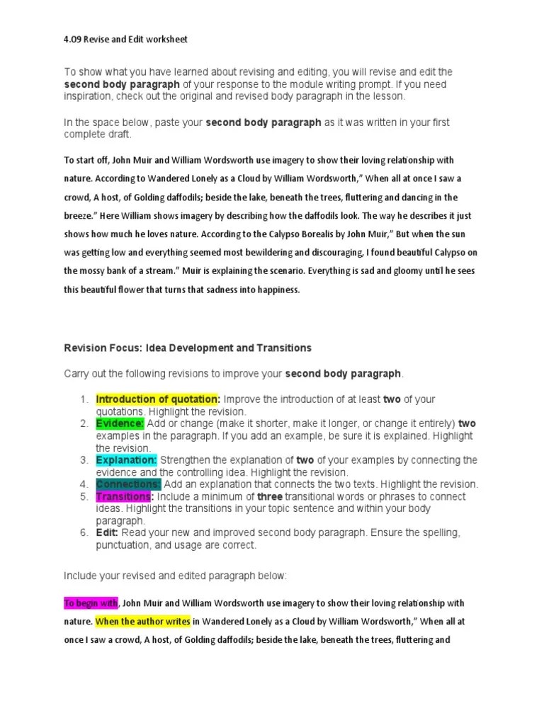 How will you connect this paragraph back to your thesis? 4 09 Revise And Edit Naciel Garcia Pdf John Muir Paragraph