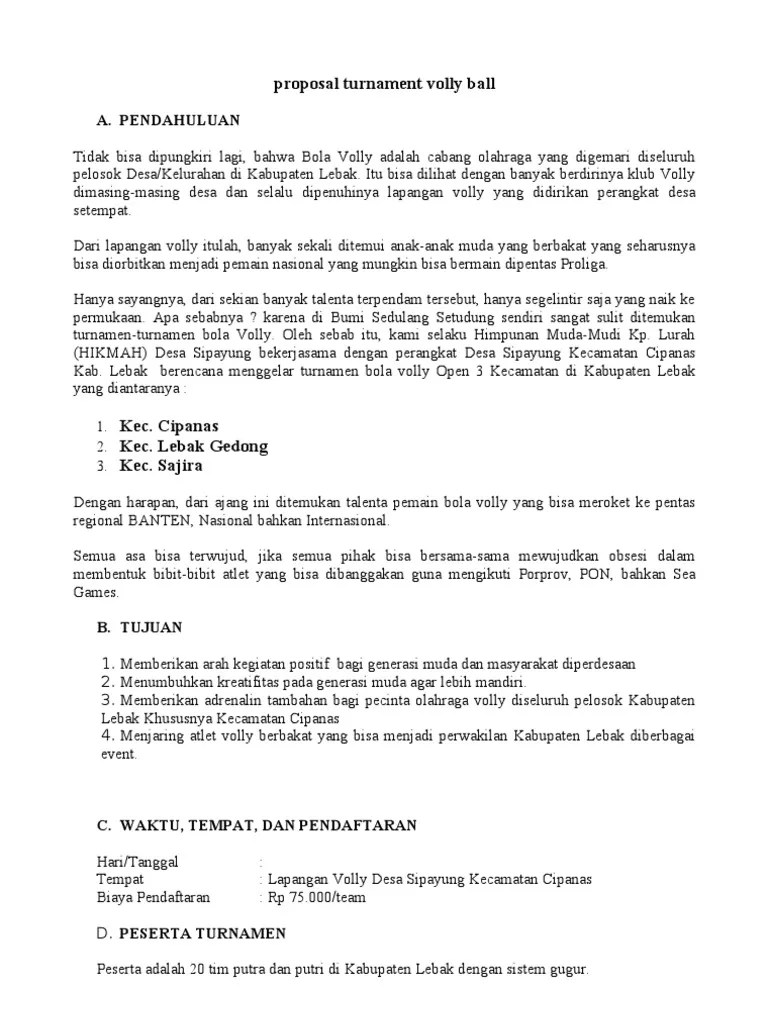 Contoh Proposal Kegiatan Olahraga Volly Ball Masnurul Peningkatan kemampuan fisik serta prestasi olahraga bola volly.