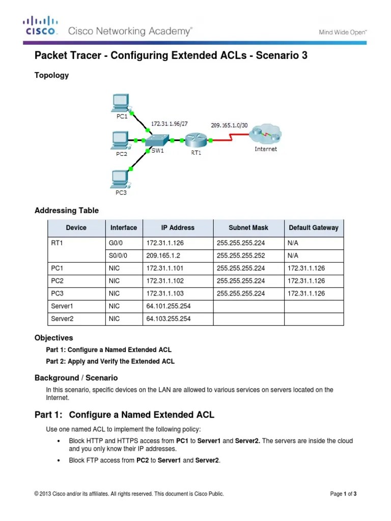 9.3.2.12 Configuring Extended ACLs Scenario 3 Instructions PDF | PDF ...