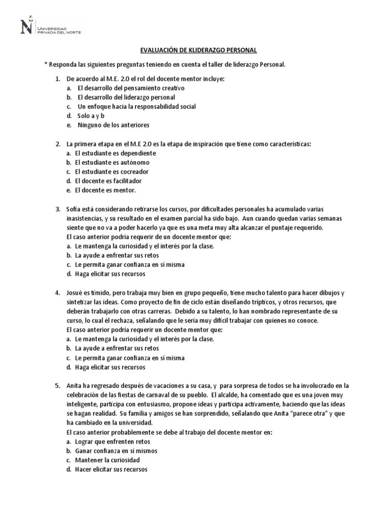 Evaluación De Liderazgo Personal | PDF | Cognición | Educación Avanzada