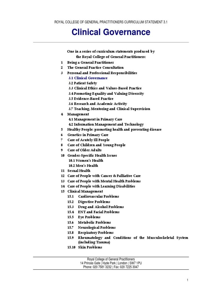 Clinical Governance | PDF | General Practitioner | Health Economics
