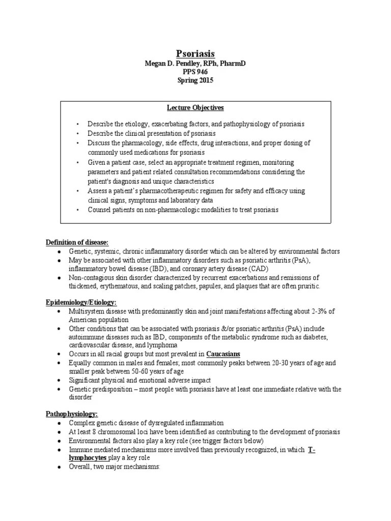 Psoriasis Lecture Notes 2015 | PDF | Psoriasis | Topical Medication