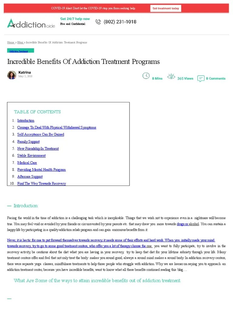 Incredible Benefits Of Addiction Treatment Programs | PDF