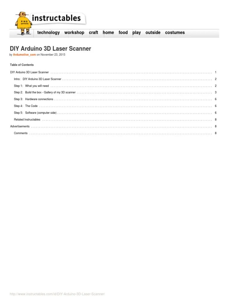 DIY Arduino 3D Laser Scanner | PDF | Image Scanner | Arduino