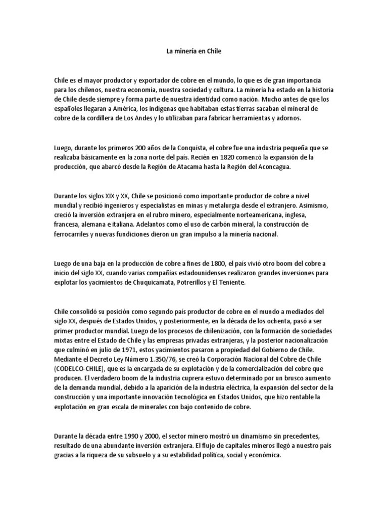 La Minería En Chile | PDF | Minería | Chile