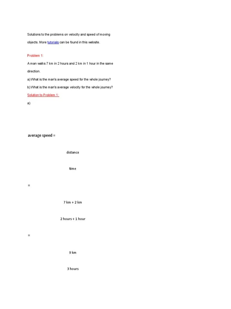 Sample Problem Speed N Velocity | PDF | Speed | Velocity