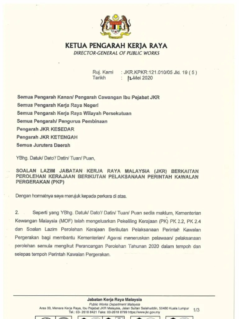 Saya juga tertarik untuk lihat kesan pelaksanaan pkp terhadap sektor. Soalan Lazim Jkr Berkaitan Perolehan Kerajaan Berikutan Pelaksanaan Pkp Pdf
