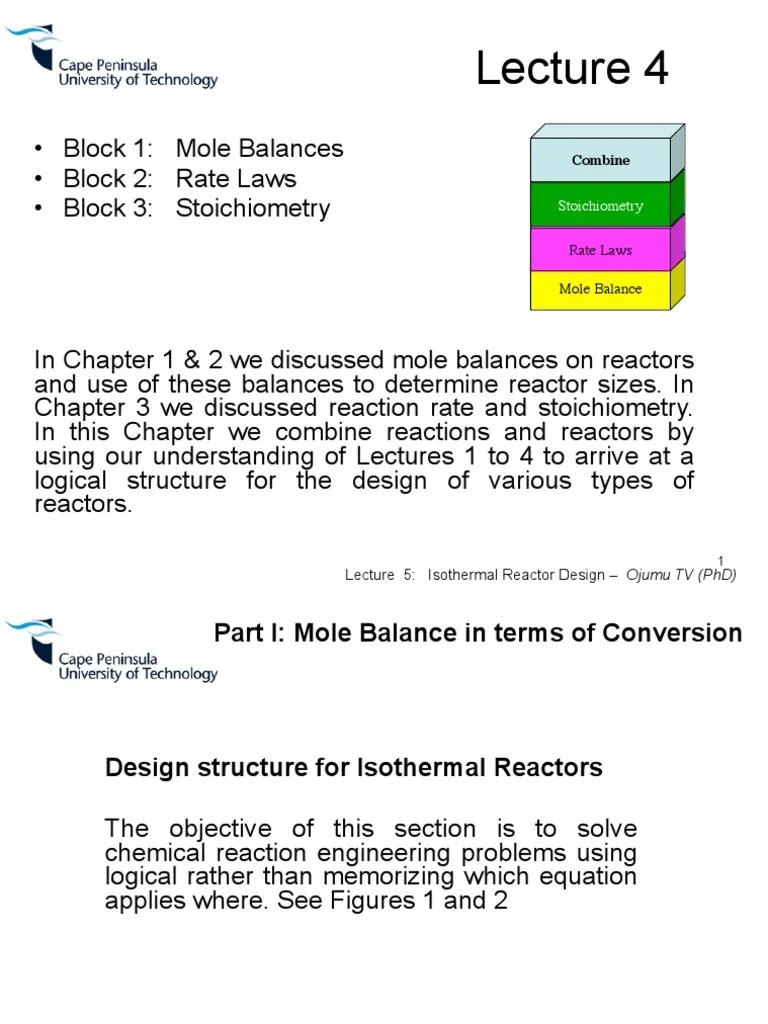 Isothermal Reactor Design: Applying Mole Balances, Rate Laws, And ...