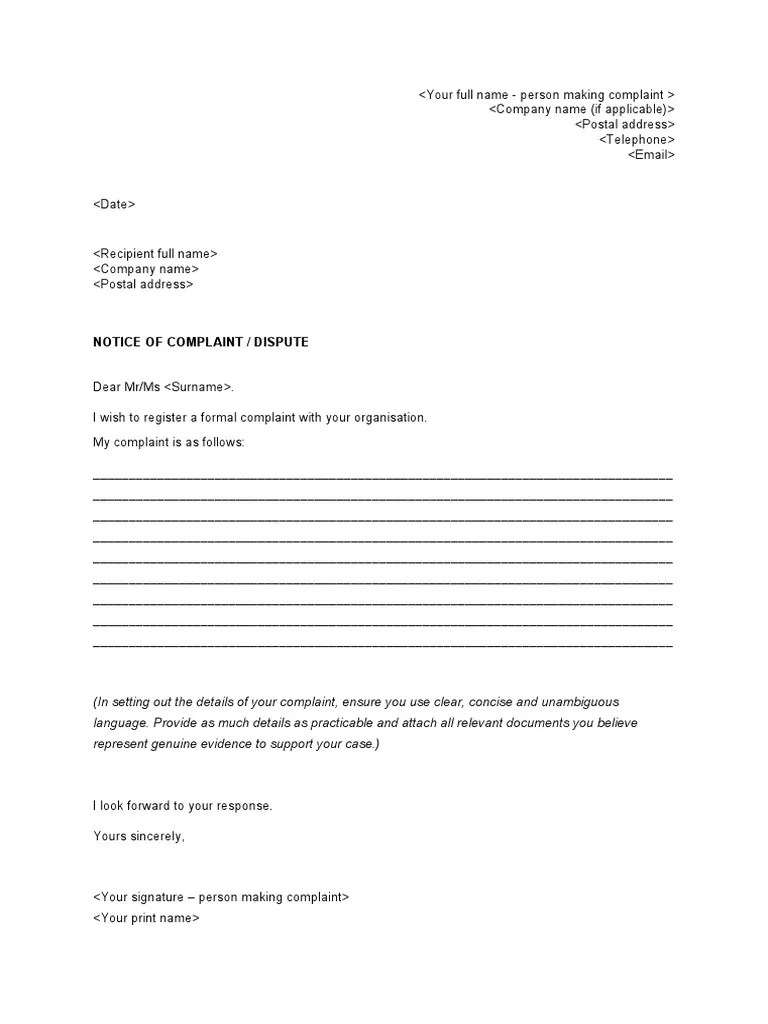 Dispute Resolution - Letter Template | PDF