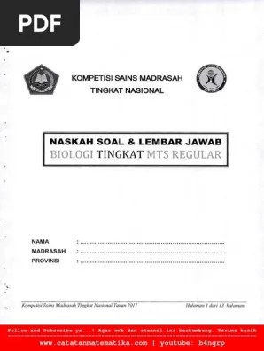 Untuk jenjang mts, ada tiga bidang studi yang dilombakan yakni matematika. 2017 Ksm Mts Biologi Tingkat Nasional Pdf