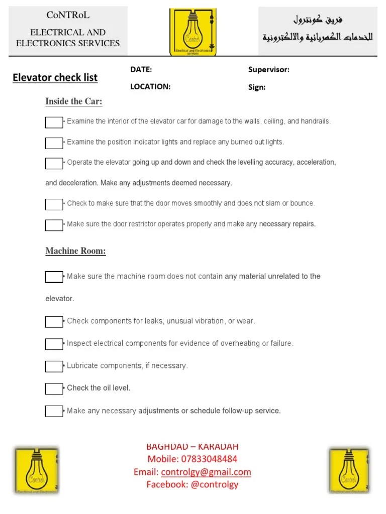 Elevator Check List: Control | PDF | Elevator | Building Engineering