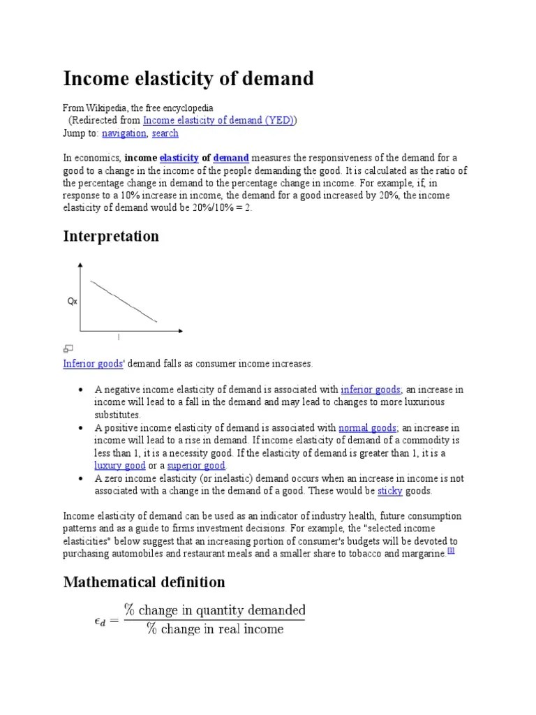 Income Elasticity Of Demand: Interpretation | PDF | Demand | Price ...