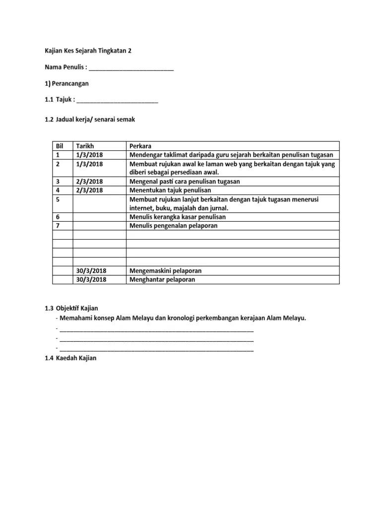 Contoh panduan pelaksanaan kajian kes tingkatan 5. Kajian Kes Sejarah Tingkatan 2 Pdf