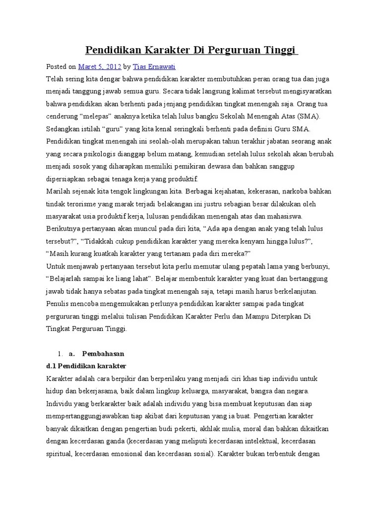 Pendidikan Karakter Di Perguruan Tinggi | PDF | Karier & Perkembangan | Kesehatan Holistik