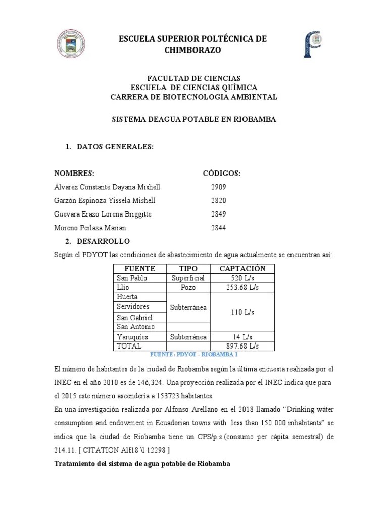 Sistema De Agua Potable | PDF | Hidrología Y Urbanismo | Agua
