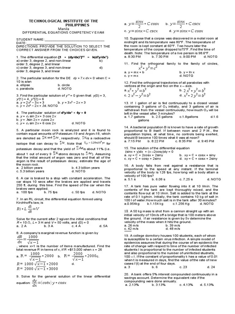 Differential Equations 20132 | PDF | Ordinary Differential Equation | Radioactive Decay