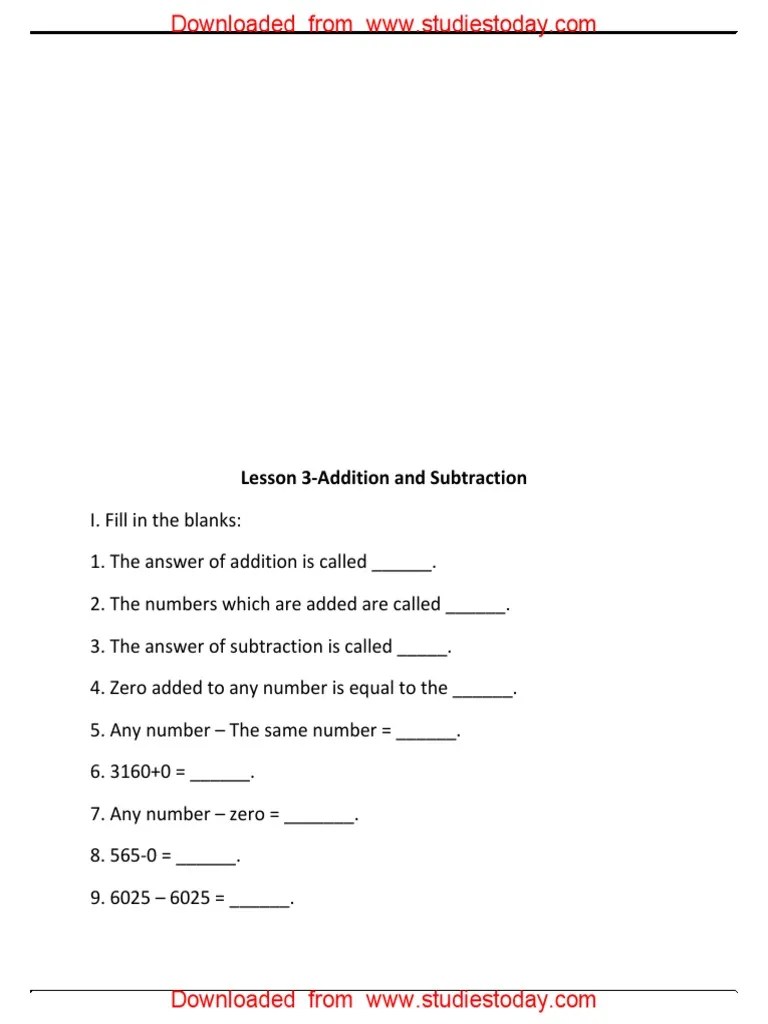 CBSE Class 3 Mathematics Worksheet (90) - Addition And Subraction | PDF ...