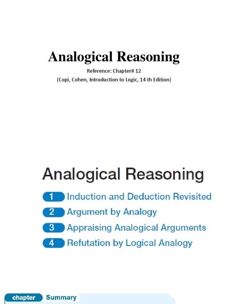 Analogical Reasoning: Reference: Chapter# 12 (Copi, Cohen, Introduction ...