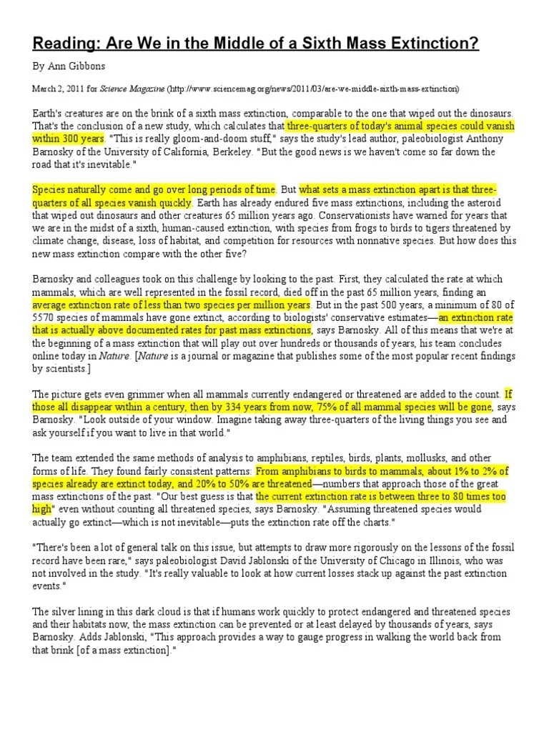 Are We In The Middle Of A 6th Mass Extinction - Biology B Year 10 | PDF ...