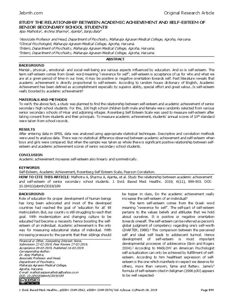 Relationship Between Academic Achievement And Self-Esteem | PDF | Self Esteem | Self Concept