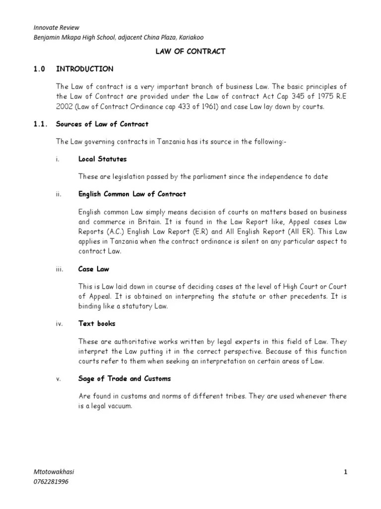 1.1 Law Of Contract | PDF | Misrepresentation | Offer And Acceptance