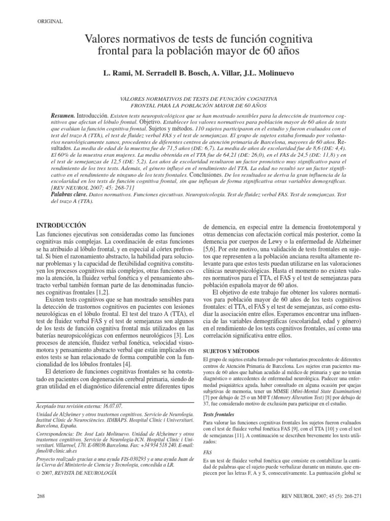 El entrenamiento de cognifit para la dislexia en adultos es un entrenamiento que ha demostrado que puede ayudar a los adultos con dislexia a mejorar sus capacidades cognitivas. Valores Normales De Test Frontales Para Adultos Pdf Enfermedad De Alzheimer Neurologia