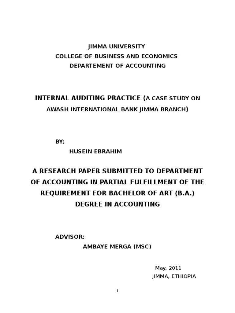Internal Auditing Practice A Case Study On Awash International Bank Jimma Branch | Download Free ...