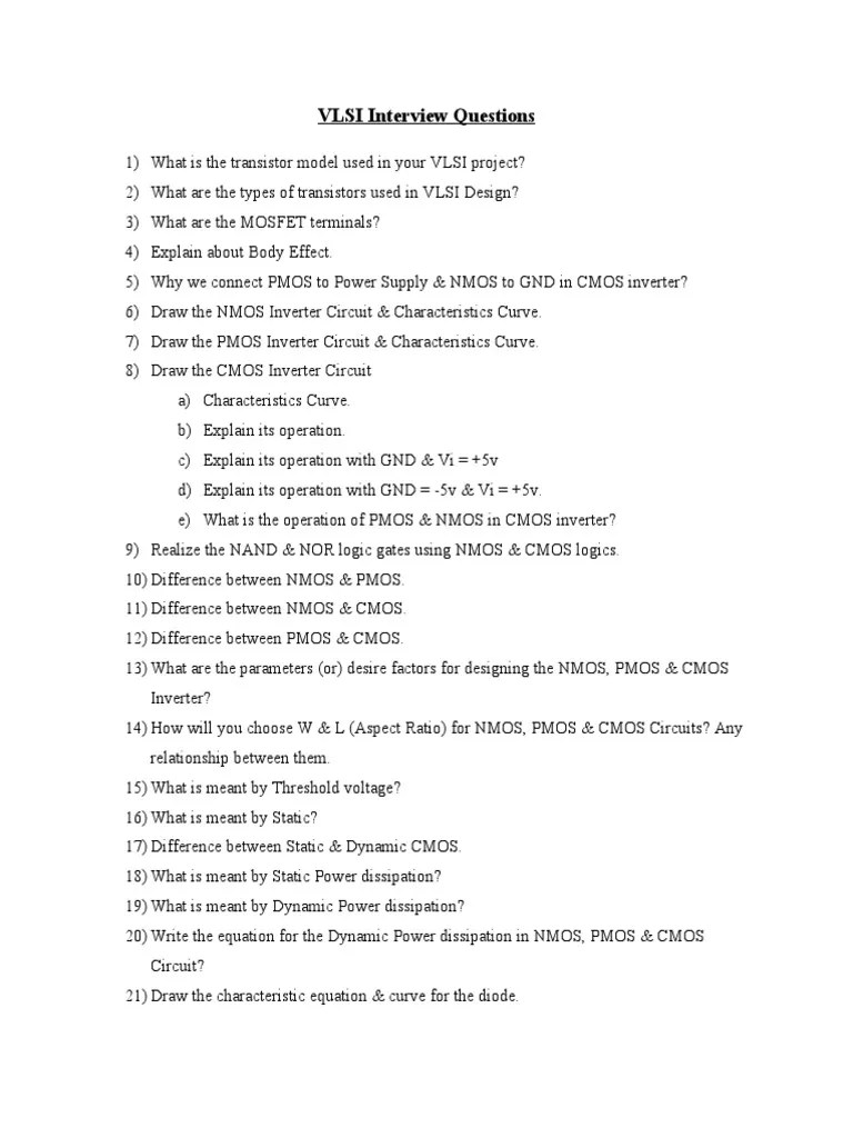 VLSI Interview Questions | PDF | Cmos | Mosfet