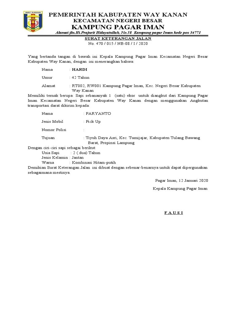 SURAT KETERANGAN JALAN Sapi | PDF