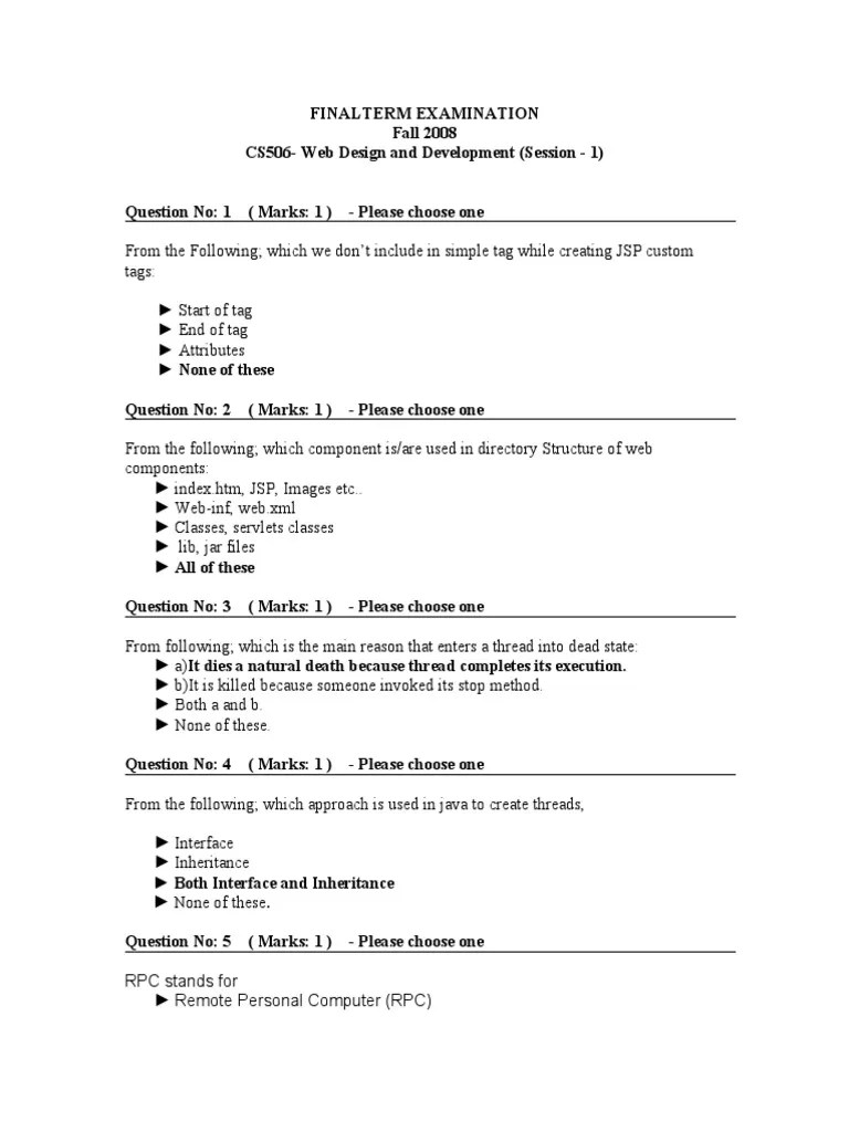 CS506 Old Paper | PDF | Class (Computer Programming) | Java Server Pages