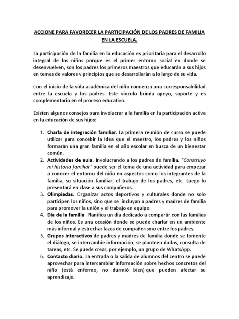 Estrategias Para Promover La Participación Activa De Las Familias En La ...