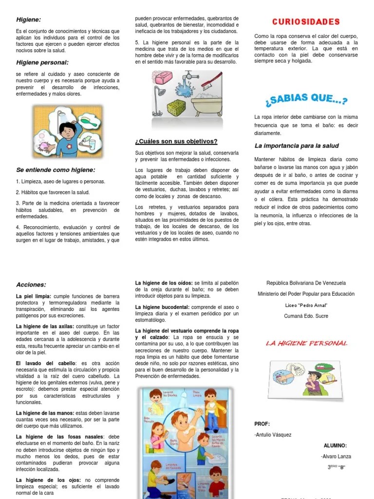 Triptico Higiene Personal | PDF | Higiene | Salud Pública
