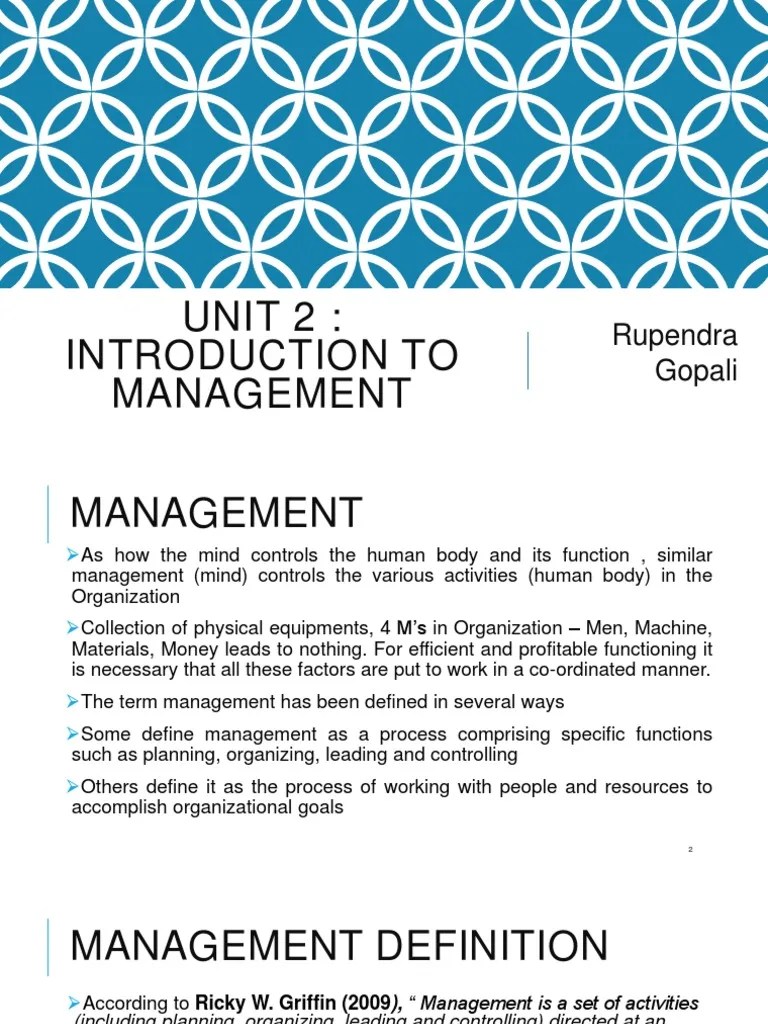 UNIT 2 Introduction To Management PDF | PDF | Human Resources | Goal