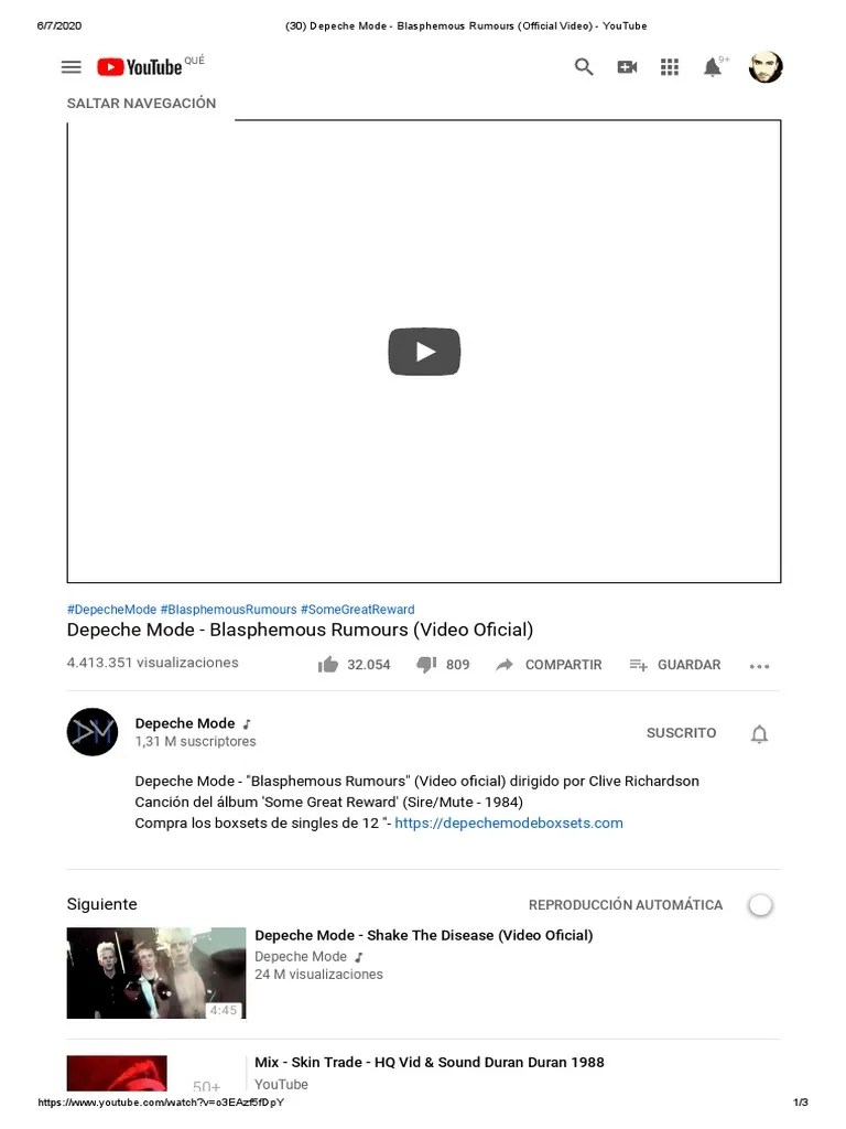 Depeche Mode - Blasphemous Rumours (Official Video) - YouTube | PDF | La Música Rock | Industria ...