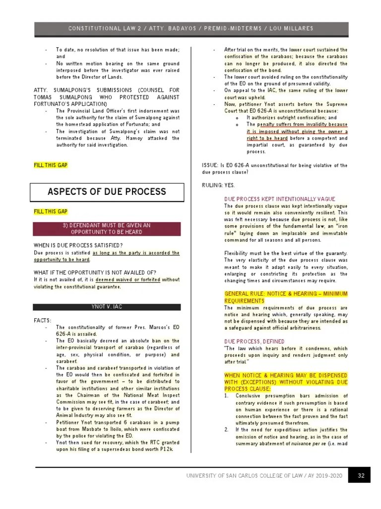 Aspects Of Due Process: Constitutional Law 2 / Atty. Badayos / Premid ...