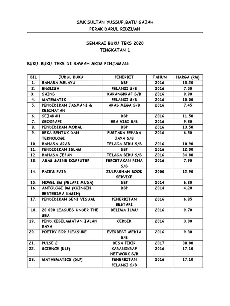 Senarai judul buku teks tingkatan 2. Senarai Buku Teks Ting 1 Ting 5 2020 Pdf