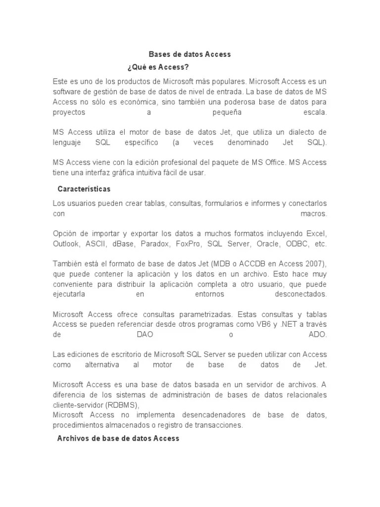 Bases De Datos Access | PDF | Acceso Microsoft | Bases De Datos