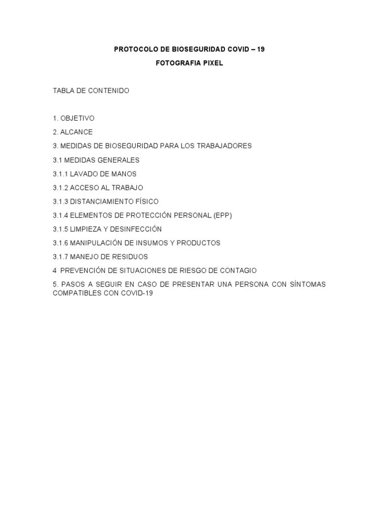 Protocolo De Bioseguridad Covid 19 Fotografia Pixel | PDF | Lavado De Manos | Residuos