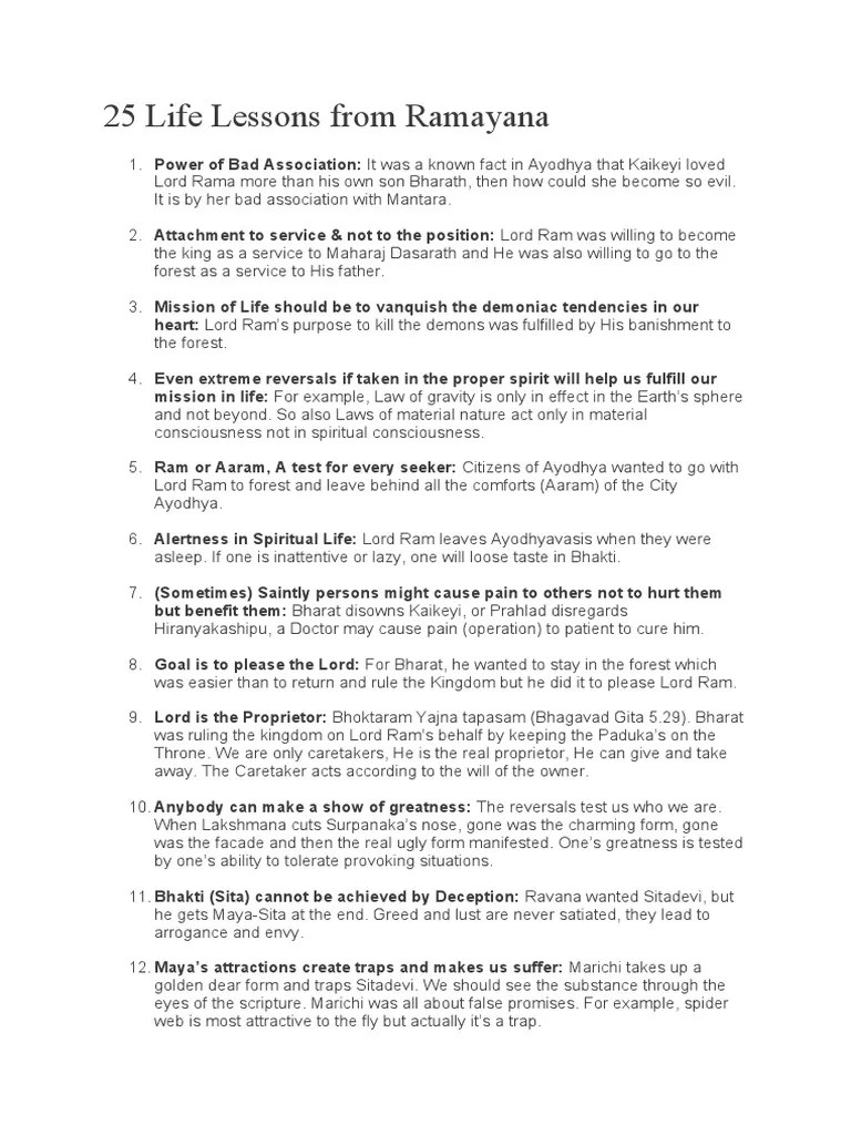 25 Life Lessons From Ramayana | PDF | Rama | Ramayana