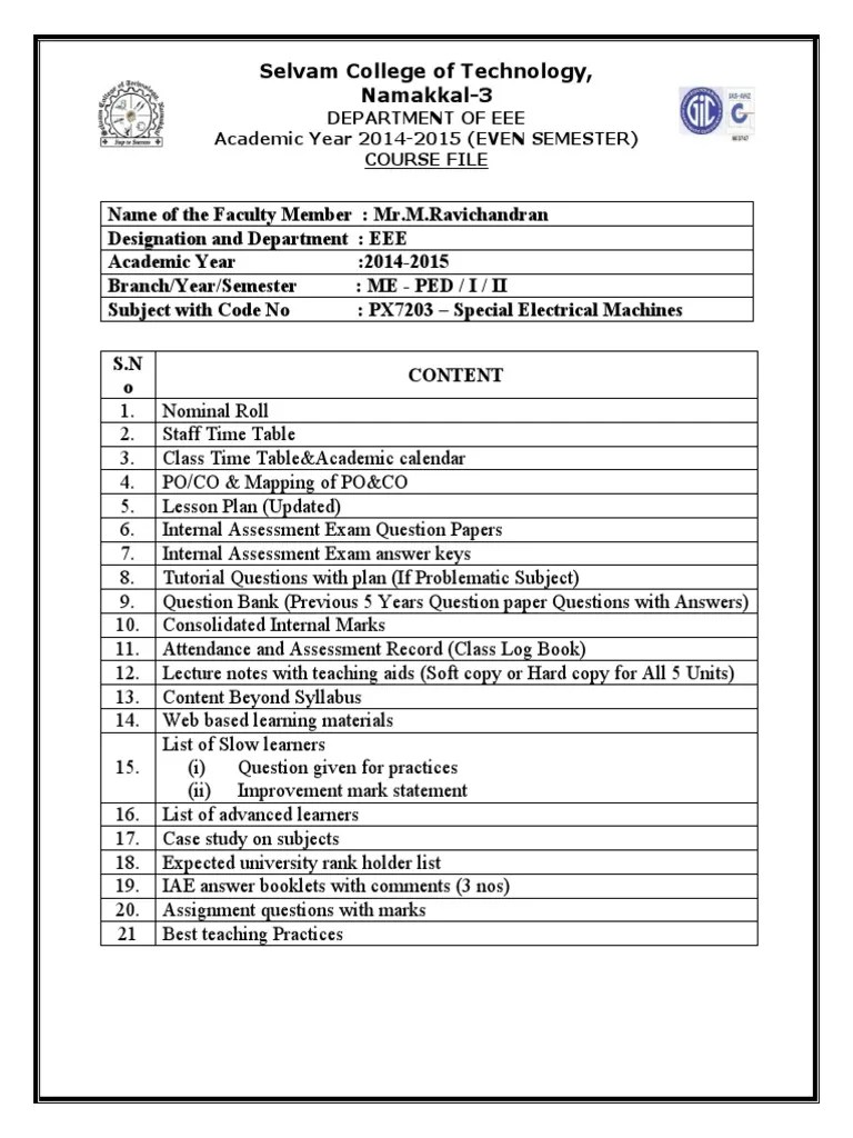 Course File Front Page | PDF