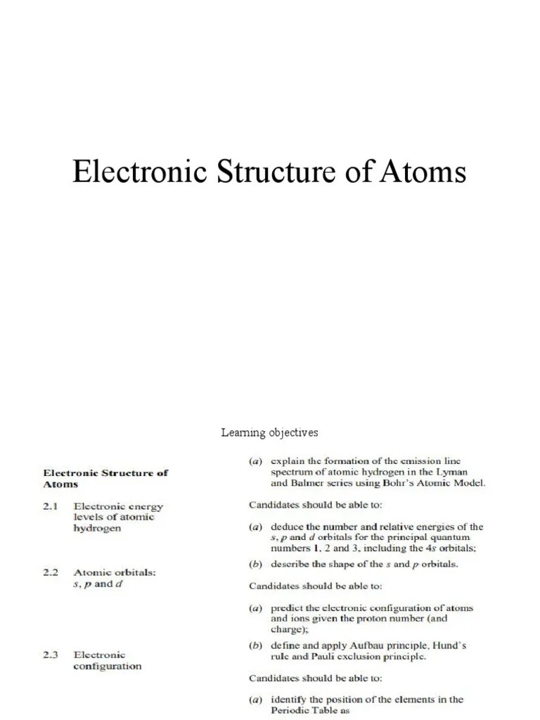 Electronic Structure Of Atoms | PDF | Electron Configuration | Emission ...