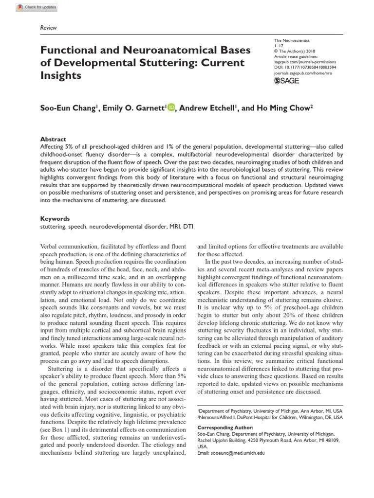 Functional And Neuroanatomical Bases Of Developmental Stuttering ...