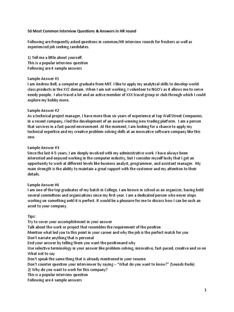 50 Most Common Interview Questions And Answer | PDF | Motivation ...