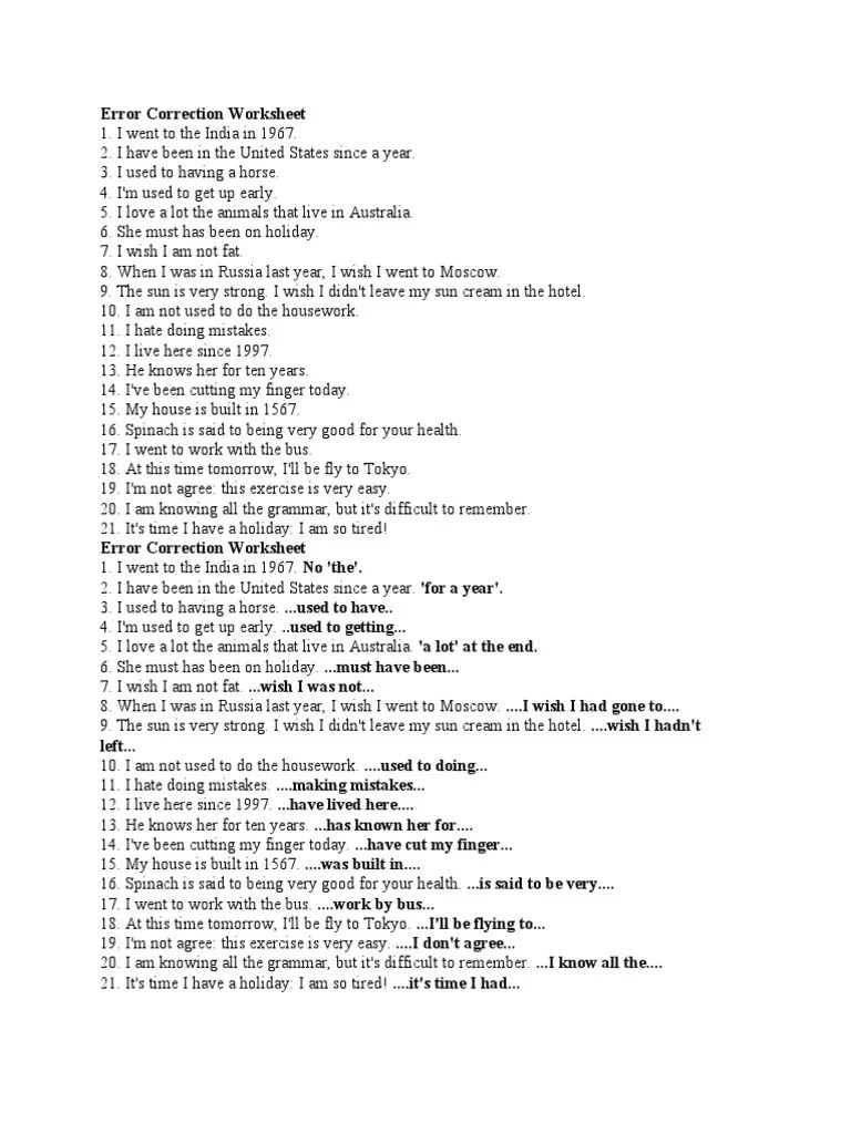 Error Correction Worksheet | PDF